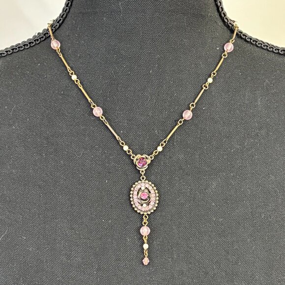 Vintage Style Pink & Purple Flower Necklace - Picture 4 of 5